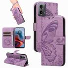 For Motorola Edge Moto G34 Swallowtail Butterfly Embossed Leather Phone Case(Purple) - 1