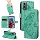 For Motorola Edge Moto G34 Swallowtail Butterfly Embossed Leather Phone Case(Green) - 1