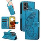 For Motorola Moto G85 Swallowtail Butterfly Embossed Leather Phone Case(Blue) - 1