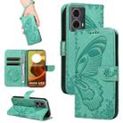 For Motorola Moto G85 Swallowtail Butterfly Embossed Leather Phone Case(Green) - 1