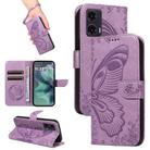 For Motorola Moto G35 Swallowtail Butterfly Embossed Leather Phone Case(Purple) - 1