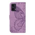 For Motorola Moto G35 Swallowtail Butterfly Embossed Leather Phone Case(Purple) - 3