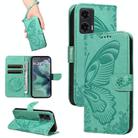 For Motorola Moto G35 Swallowtail Butterfly Embossed Leather Phone Case(Green) - 1