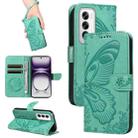 For OPPO Reno12 5G Global Swallowtail Butterfly Embossed Leather Phone Case(Green) - 1