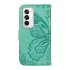 For OPPO Reno12 5G Global Swallowtail Butterfly Embossed Leather Phone Case(Green) - 3