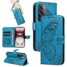 For OPPO Reno12 Pro 5G Global Swallowtail Butterfly Embossed Leather Phone Case(Blue) - 1