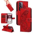 For OPPO Reno12 Pro 5G Global Swallowtail Butterfly Embossed Leather Phone Case(Red) - 1