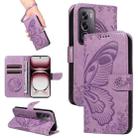 For OPPO Reno12 Pro 5G Global Swallowtail Butterfly Embossed Leather Phone Case(Purple) - 1
