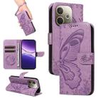 For OPPO A5 Pro 5G Global Swallowtail Butterfly Embossed Leather Phone Case(Purple) - 1