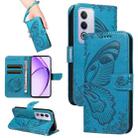For OPPO K12X 5G Global Swallowtail Butterfly Embossed Leather Phone Case(Blue) - 1