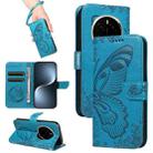 For Honor Magic7 Swallowtail Butterfly Embossed Leather Phone Case(Blue) - 1