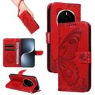 For Honor Magic7 Swallowtail Butterfly Embossed Leather Phone Case(Red) - 1