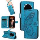 For Honor Magic7 Pro Swallowtail Butterfly Embossed Leather Phone Case(Blue) - 1