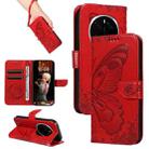 For Honor Magic7 Pro Swallowtail Butterfly Embossed Leather Phone Case(Red) - 1