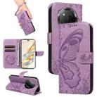 For Honor X9C 5G Global Swallowtail Butterfly Embossed Leather Phone Case(Purple) - 1