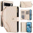 For Google Pixel 8 Pro YM016 Rhombic Zipper Card Wallet Leather Phone Case with Lanyard(Apricot) - 1