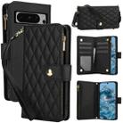 For Google Pixel 8 Pro YM016 Rhombic Zipper Card Wallet Leather Phone Case with Lanyard(Black) - 1