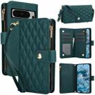 For Google Pixel 8 Pro YM016 Rhombic Zipper Card Wallet Leather Phone Case with Lanyard(Green) - 1