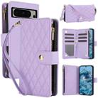 For Google Pixel 8 Pro YM016 Rhombic Zipper Card Wallet Leather Phone Case with Lanyard(Light Purple) - 1