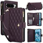 For Google Pixel 8 Pro YM016 Rhombic Zipper Card Wallet Leather Phone Case with Lanyard(Dark Purple) - 1