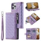 For Xiaomi Redmi 13 4G Grid Texture Zipper Leather Phone Case with Lanyard(Purple) - 1