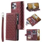 For Xiaomi Redmi 13 4G Grid Texture Zipper Leather Phone Case with Lanyard(Wine Red) - 1
