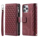 For Xiaomi Redmi 13 4G Grid Texture Zipper Leather Phone Case with Lanyard(Wine Red) - 2