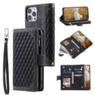 For Xiaomi Redmi 13 4G Grid Texture Zipper Leather Phone Case with Lanyard(Black) - 1