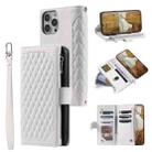 For Xiaomi Redmi 13 4G Grid Texture Zipper Leather Phone Case with Lanyard(White) - 1