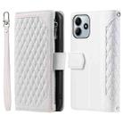 For Xiaomi Redmi Note 14 5G Grid Texture Zipper Leather Phone Case with Lanyard(White) - 1