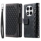For Redmi Note 14 Pro 4G Grid Texture Zipper Leather Phone Case with Lanyard(Black) - 1