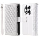 For Redmi Note 14 Pro 4G Grid Texture Zipper Leather Phone Case with Lanyard(White) - 1