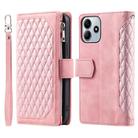 For Redmi Note 14 4G EU 164.84mm Grid Texture Zipper Leather Phone Case with Lanyard(Rose Gold) - 1