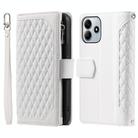 For Redmi Note 14 4G EU 164.84mm Grid Texture Zipper Leather Phone Case with Lanyard(White) - 1