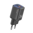 USAMS CC254 30W USB+USB-C / Type-C Dual Port GaN Fast Charger, EU Plug(Black) - 1