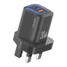 USAMS CC256 30W USB+USB-C / Type-C Dual Port GaN Fast Charger, UK Plug(Black) - 1