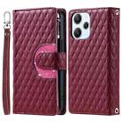 For Xiaomi Redmi 13 4G Glitter Lattice Zipper Wallet Leather Phone Case(Wine Red) - 1