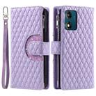 For Motorola Moto E14 Glitter Lattice Zipper Wallet Leather Phone Case(Purple) - 3