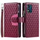 For Motorola Moto E14 Glitter Lattice Zipper Wallet Leather Phone Case(Wine Red) - 3