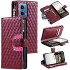 For Motorola Moto G85 Glitter Lattice Zipper Wallet Leather Phone Case(Wine Red) - 1