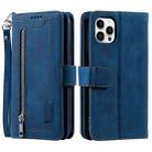 For Xiaomi Redmi 13 4G Nine Card Zipper Bag Leather Phone Case with Lanyard(Blue) - 1