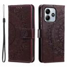 For Xiaomi Redmi Note 14 5G Totem Flower Embossed Leather Phone Case with Lanyard(Brown) - 1