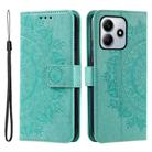 For Redmi Note 14 4G EU 164.84mm Totem Flower Embossed Leather Phone Case with Lanyard(Green) - 1