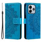 For Redmi Note 14 4G EU 164.84mm Totem Flower Embossed Leather Phone Case with Lanyard(Blue) - 1