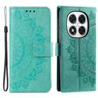 For Redmi Note 14 Pro 4G Totem Flower Embossed Leather Phone Case with Lanyard(Green) - 1