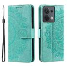 For Motorola Edge 50 Ultra Totem Flower Embossed Leather Phone Case with Lanyard(Green) - 1