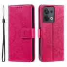 For Motorola Edge 50 Ultra Totem Flower Embossed Leather Phone Case with Lanyard(Red) - 1