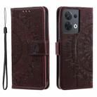 For Motorola Edge 50 Ultra Totem Flower Embossed Leather Phone Case with Lanyard(Brown) - 1