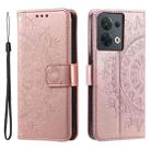 For Motorola Edge 50 Ultra Totem Flower Embossed Leather Phone Case with Lanyard(Rose Gold) - 1