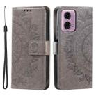 For Motorola Moto G85 Totem Flower Embossed Leather Phone Case with Lanyard(Grey) - 1